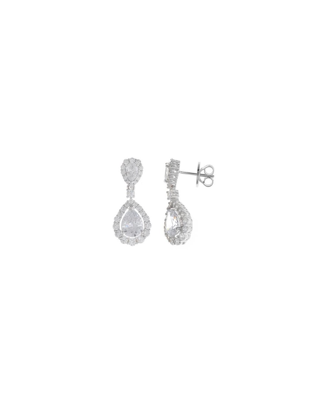 Pendientes Plata Rodio Cristal Blanco Peras Circonitas