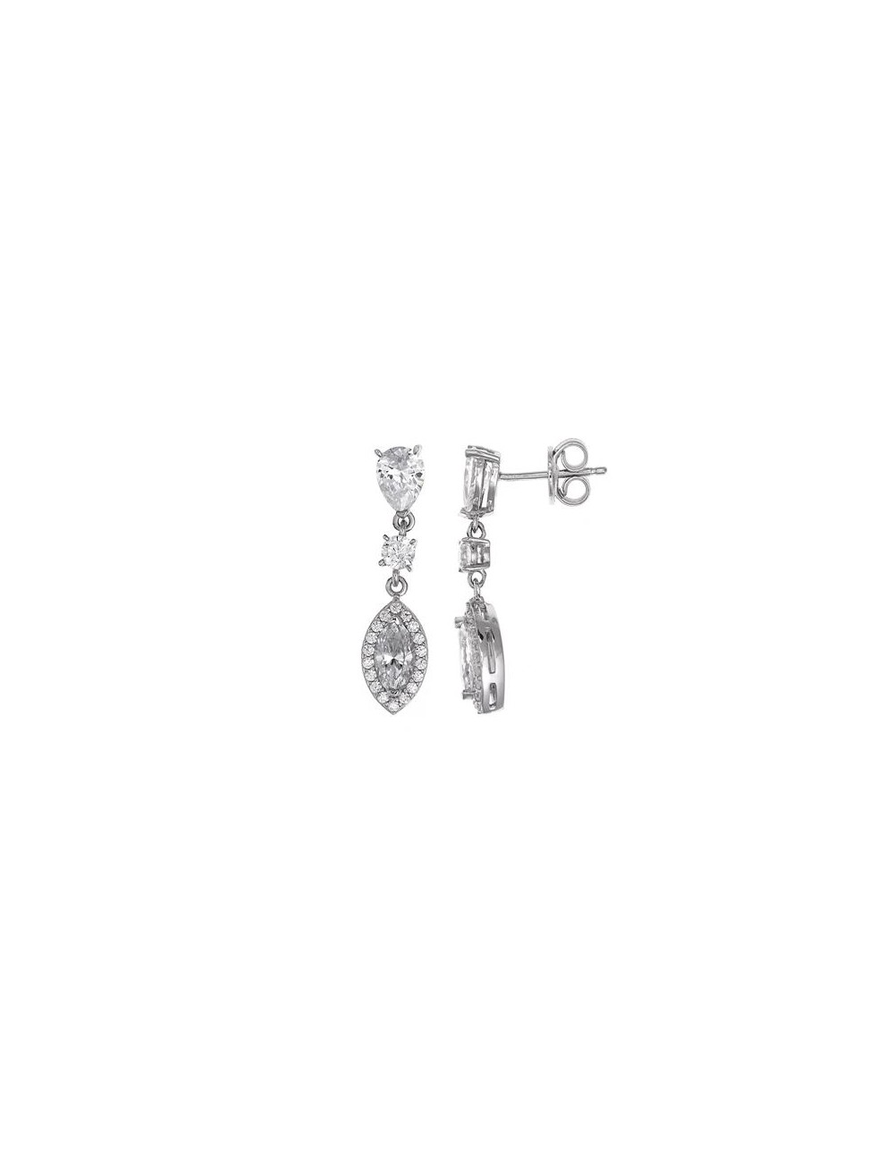 Pendientes Plata Rodio Pera Brillante Marquesa Circonitas