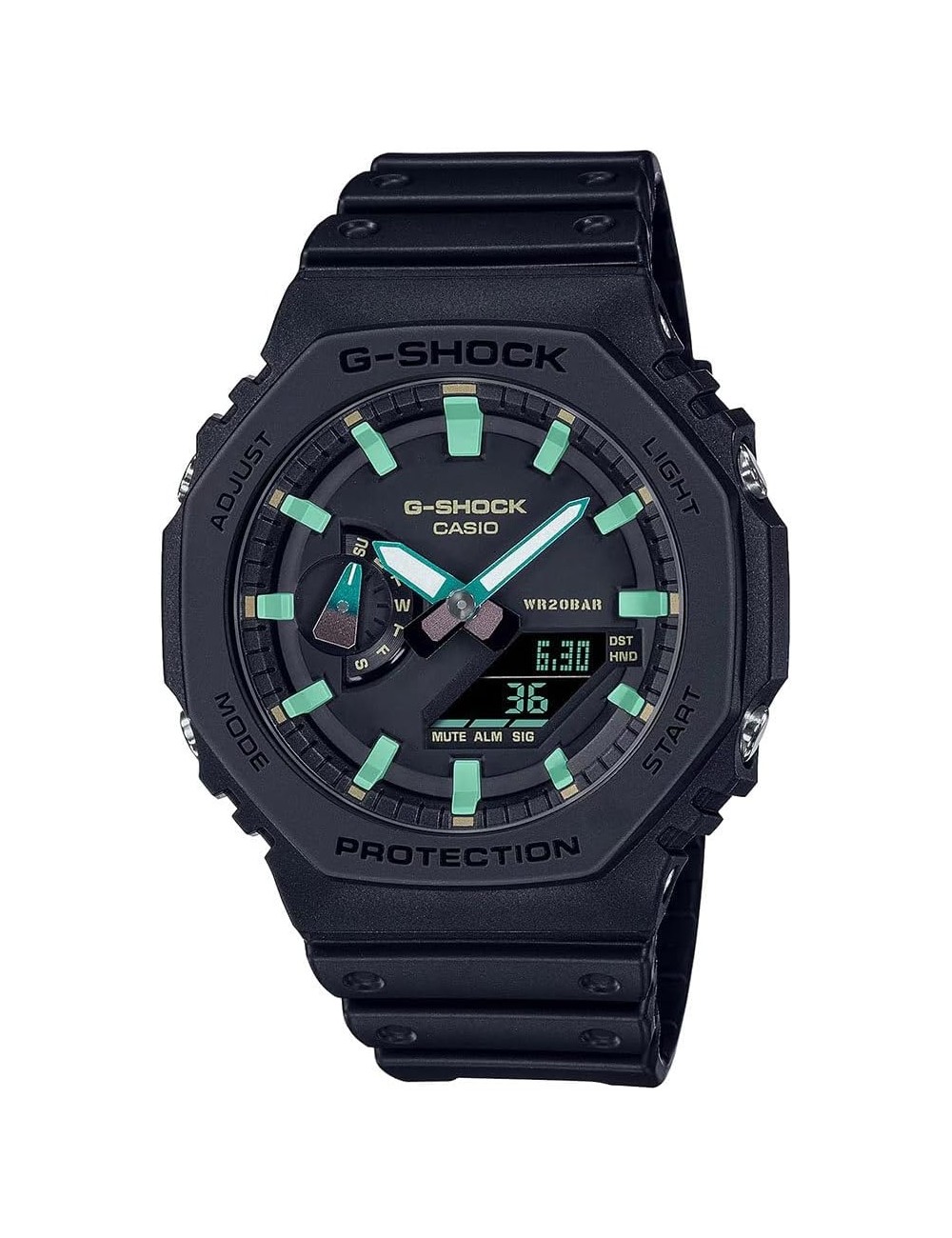 Reloj Caucho Negro Números En Verde