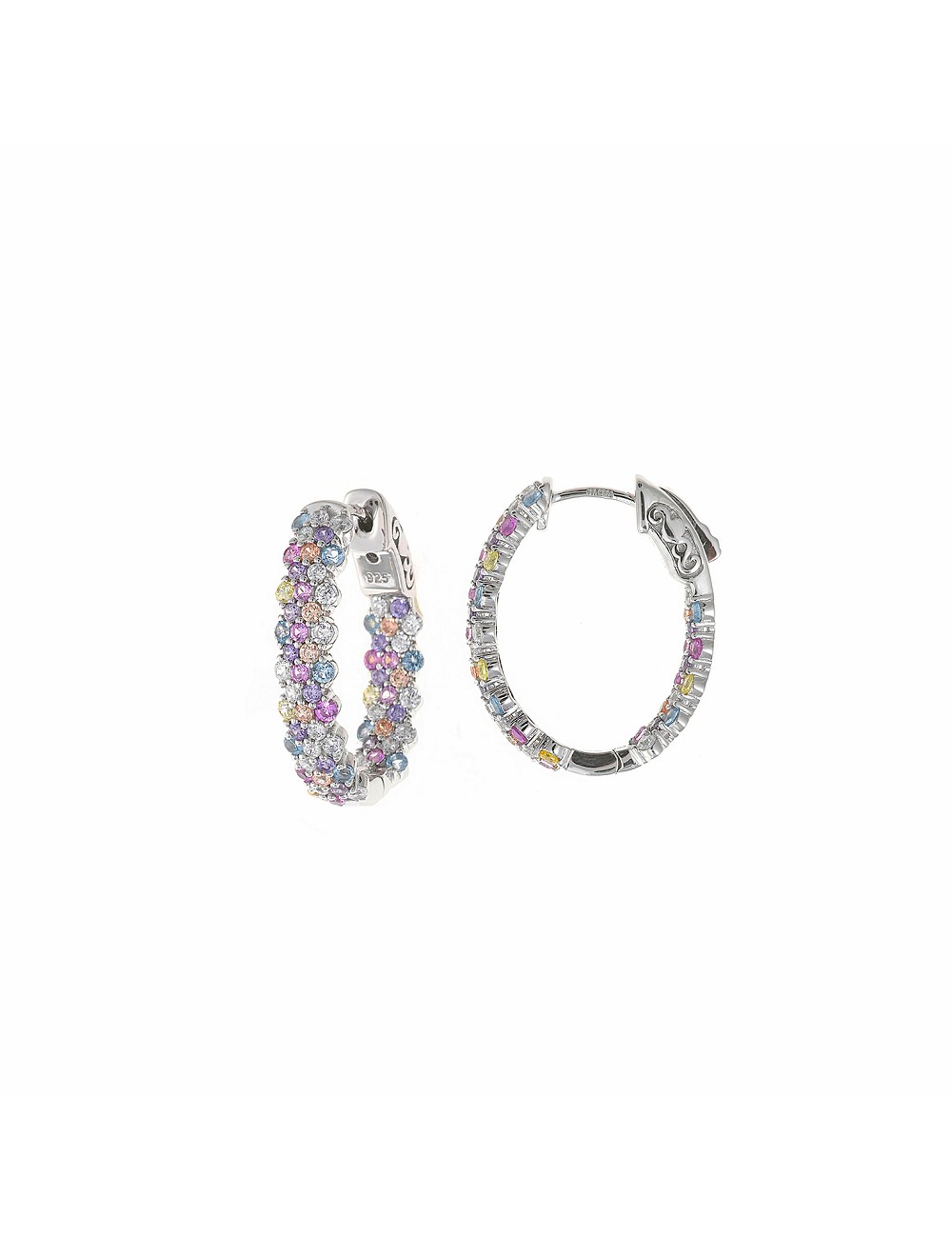 Pendientes Plata Rodio Aro Ovalado Circonitas Multicolor Brillantes