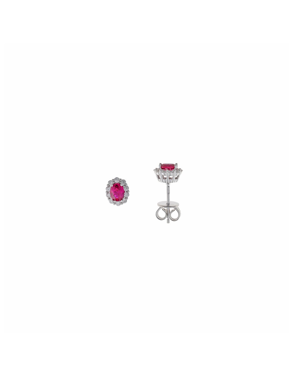Pendientes Plata Rodio Circonita Rubi Ovalada Alreadedor Blancas Brillantes