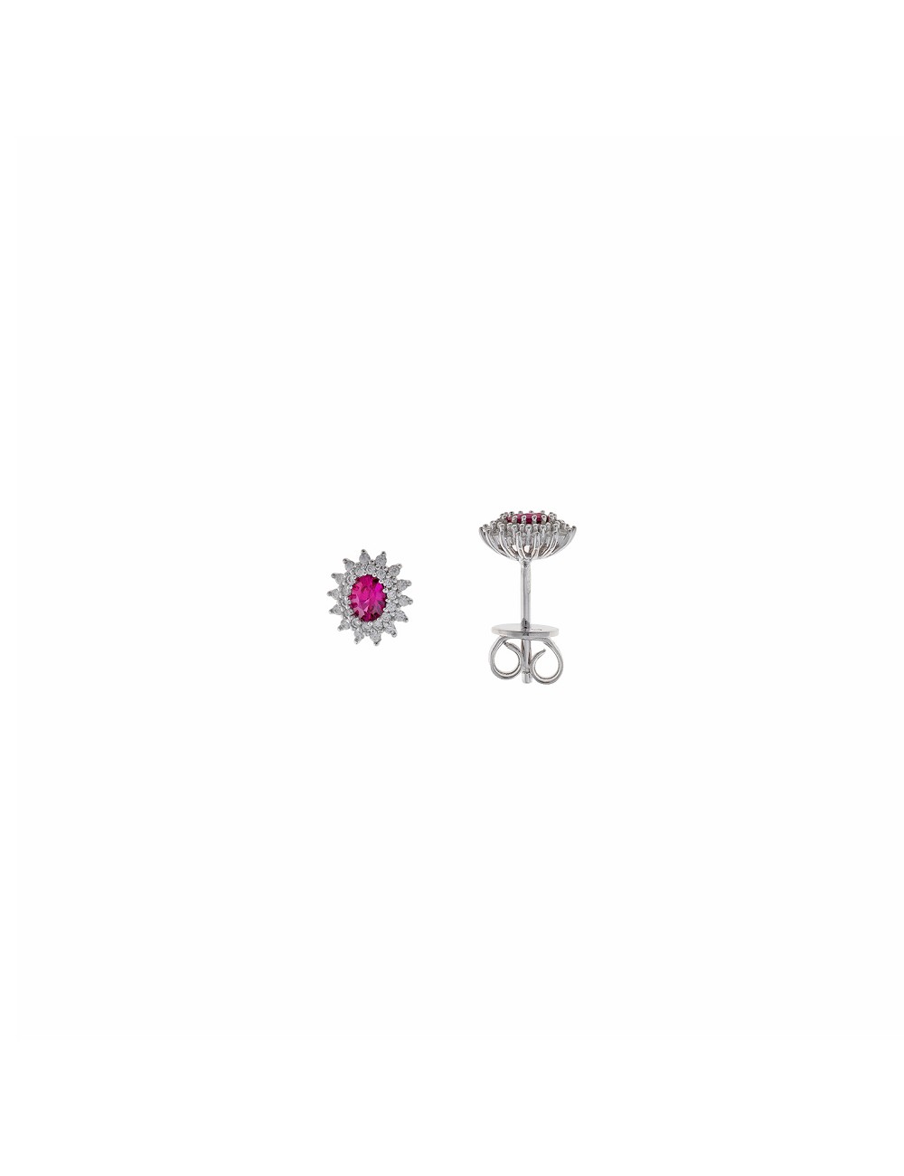 Pendientes Plata Rodio Circonita Rubi Ovalada Alreadedor Blancas Brillantes