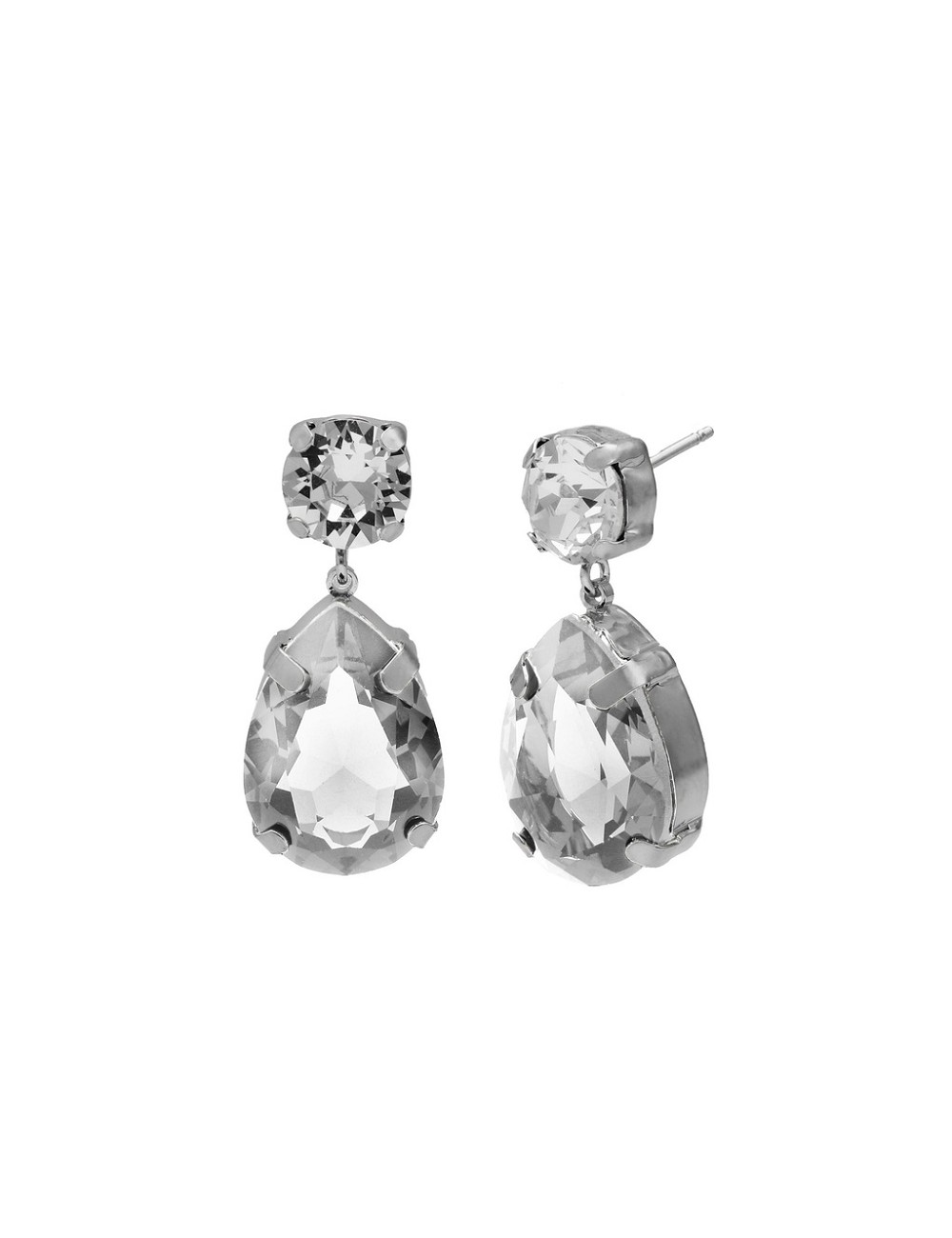 Pendientes Largos Lágrima Cristal Blanco En Plata Baño Rodio de Blooming