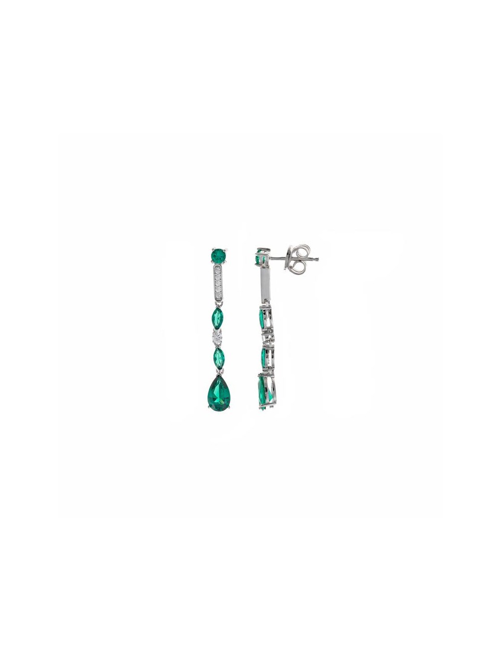 Pendientes Plata Rodio Tira Circo. Nano Verdes
