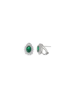 Pendientes Plata Rodio Ovalo Circonita Nano Verde