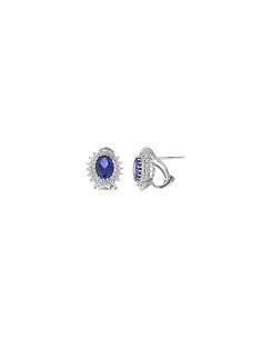 Pendientes Plata Roseton Azul con Circonitas Omega