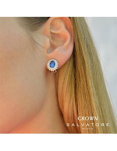 Pendientes Plata Roseton Azul con Circonitas Omega 2