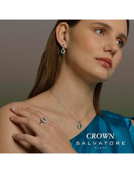 Collar Plata Rodio Ovalo Nano Verde Alrededor