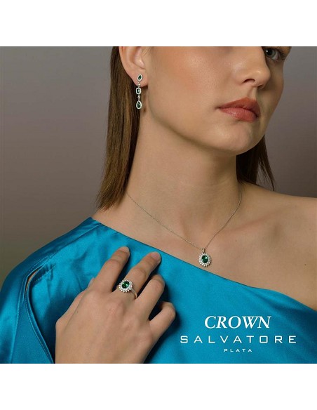 Collar Plata Rodio Ovalo Nano Verde Alrededor