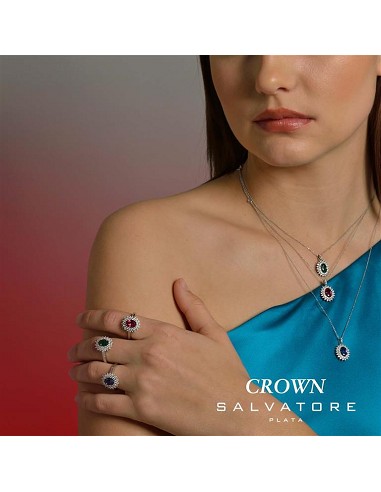 Collar Plata Rodio Ovalo Nano Verde Alrededor