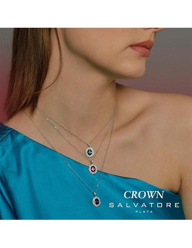 Collar Plata Rodio Ovalo Nano Verde Alrededor