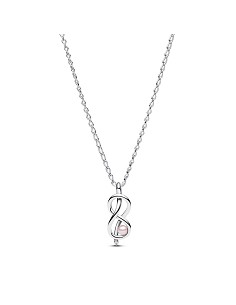 Infinity Knot Sterling Silver Pendant Necklace With Pink Lacquered Artificial Pearl And Clear Cubic