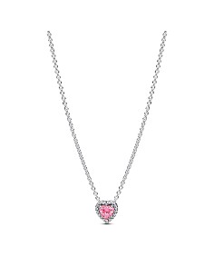 Heart Sterling Silver Collier With Fancy Pink And Clear Cubic Zirconia