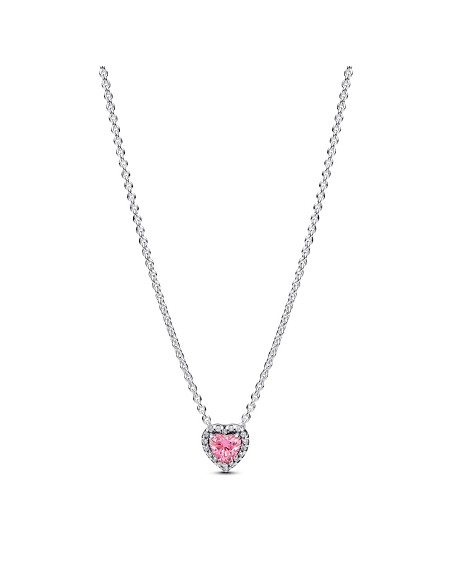 Heart Sterling Silver Collier With Fancy Pink And Clear Cubic Zirconia