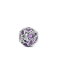 Mum Hearts Sterling Silver Charm With Transparent Purple Enamel