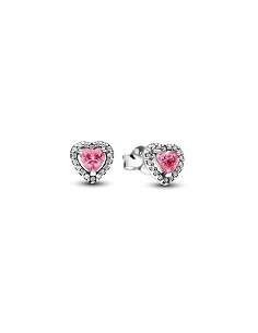 Heart Sterling Silver Stud Earrings With Fancy Pink And Clear Cubic Zirconia