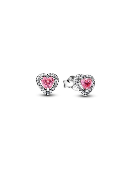 Heart Sterling Silver Stud Earrings With Fancy Pink And Clear Cubic Zirconia