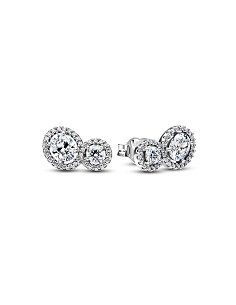 Sterling Silver Stud Earrings With Clear Cubic Zirconia
