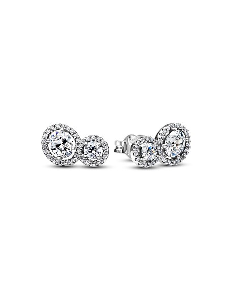 Sterling Silver Stud Earrings With Clear Cubic Zirconia