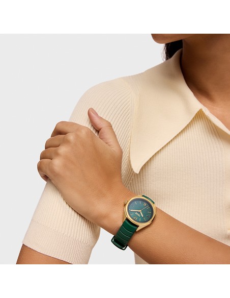 Reloj Bicolor Analógico con Movimiento Suizo, Esfera de Nácar y Correa de Caucho Verde Tous Now Lady