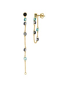 Pendientes Plata Chapado Dorado Chaton Cadena Circonitas Turmalina Verde Paraiba Spinel Gris Sinteti