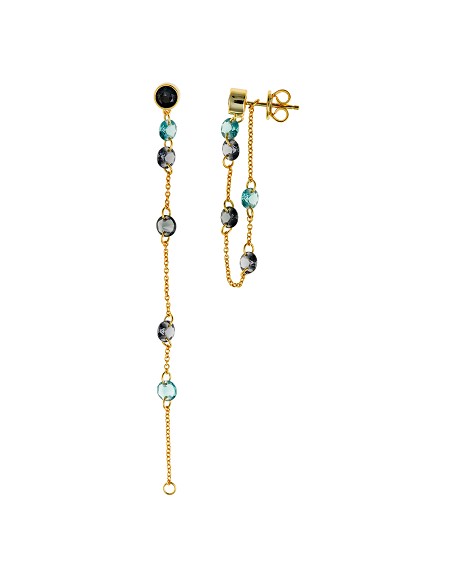 Pendientes Plata Chapado Dorado Chaton Cadena Circonitas Turmalina Verde Paraiba Spinel Gris Sinteti