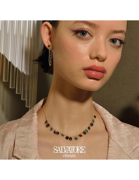 Pendientes Plata Chapado Dorado Chaton Cadena Circonitas Turmalina Verde Paraiba Spinel Gris Sinteti