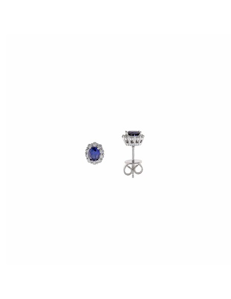 Pendientes Plata Rodio Circonita Azul Zafiro Ovalada Alreadedor Blancas Brillantes