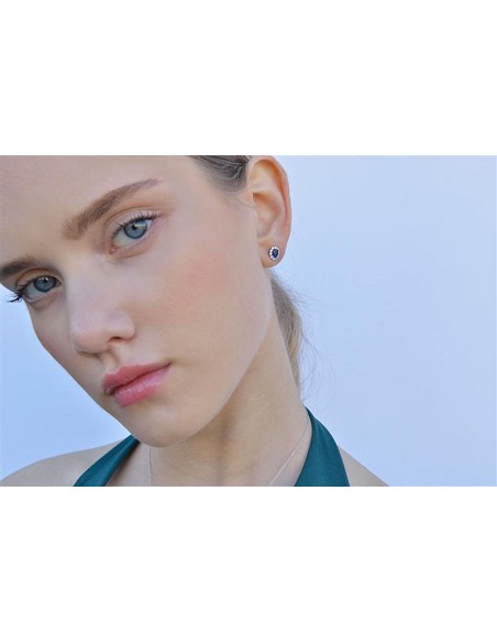 Pendientes Plata Rodio Circonita Azul Zafiro Ovalada Alreadedor Blancas Brillantes