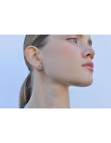 Pendientes Plata Rodio Circonita Esmeralda Ovalada Alreadedor Blancas Brillantes