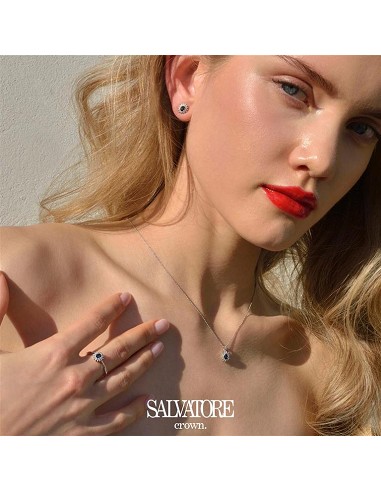 Pendientes Plata Rodio Circonita Azul Zafiro Ovalada Alreadedor Blancas Brillantes