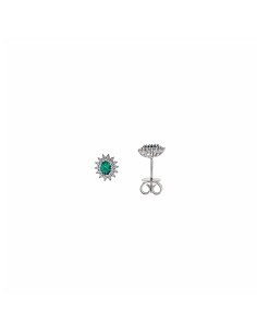 Pendientes Plata Rodio Circonita Esmeralda Ovalada Alreadedor Blancas Brillantes