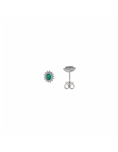 Pendientes Plata Rodio Circonita Esmeralda Ovalada Alreadedor Blancas Brillantes