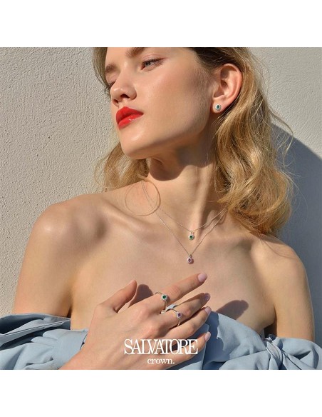 Pendientes Plata Rodio Circonita Esmeralda Ovalada Alreadedor Blancas Brillantes