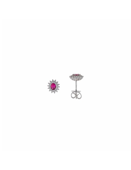 Pendientes Plata Rodio Circonita Rubi Ovalada Alreadedor Blancas Brillantes