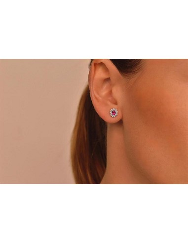 Pendientes Plata Rodio Circonita Rubi Ovalada Alreadedor Blancas Brillantes