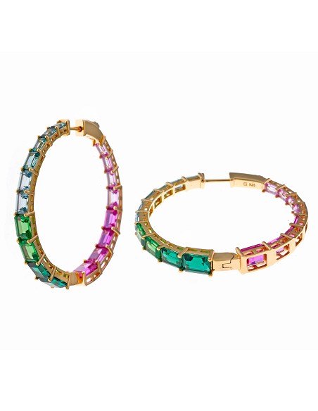 Pendientes Plata Chapado Dorado Aro Rubi Peridoto Azul London Tsavorita Paraiba Verde Rectangulares