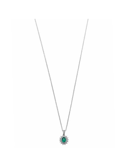 Collar Plata Rodio Circonita Verde Esmeralda Ovalado Alrededor Circonitas Blancas Brillantes