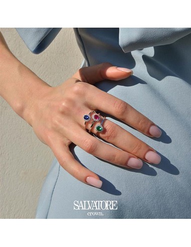 Sortija Plata Rodio Circonita Azul Zafiro Ovalada Alreadedor Blancas Brillantes