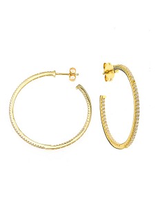 Pendientes Plata Chapado Dorado Aro Circonitas Blancas 4 cm