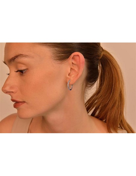 Pendientes Plata Rodio Aros Circonitas Azul