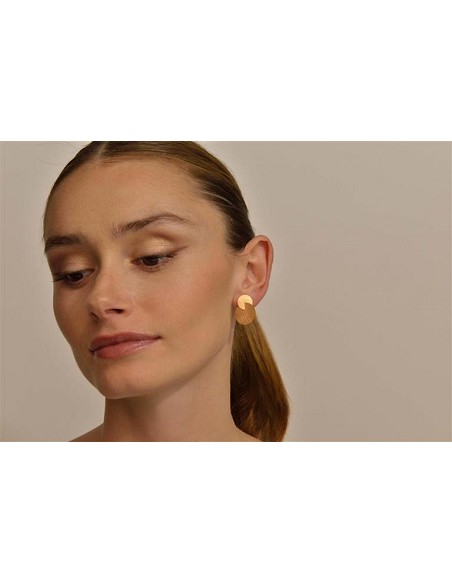 Pendientes Plata Chapado Dorado Dos Circulos Diamantados