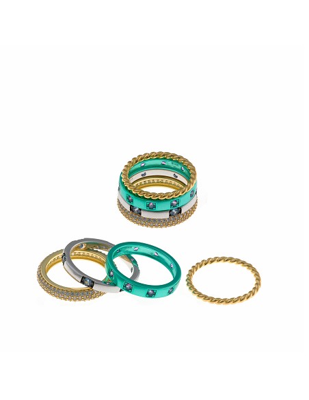 Sortija Plata Chapado Dorado Rodio y Verde Circonitas Blanca Azul Rubi Brillantes