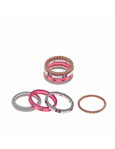 SORTIJA PLATA CHAPADO RODIO Y ROSA CIRCONITAS BLANCA AZUL RUBI BRILLANTES