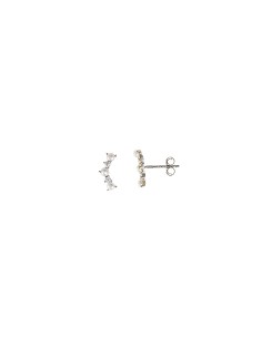 Pendientes Plata Rodio Tres Perlas Dos Circonitas Blancas Brillantes