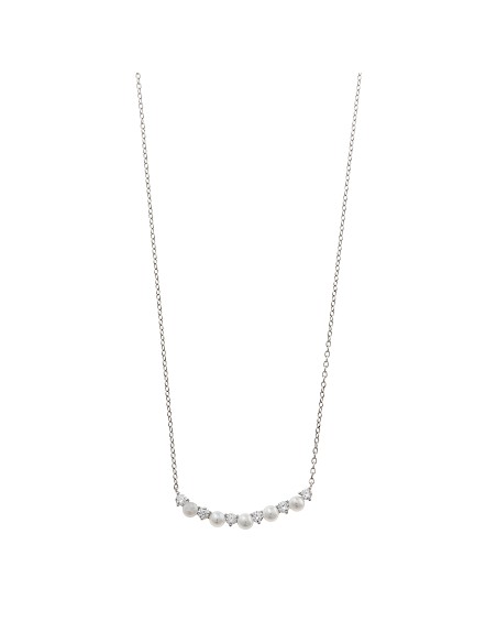 Collar Plata Rodio Perlas Redondas Circonitas Blancas Brillantes