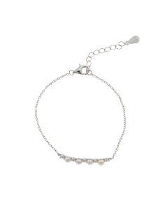 Pulsera Plata Rodio Perlas Redondas Circonitas Blancas Brillantes