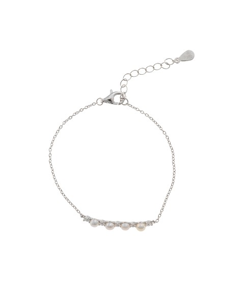 Pulsera Plata Rodio Perlas Redondas Circonitas Blancas Brillantes