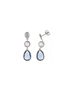 Pendientes Plata Rodio Ovalo Onda Ciruclo Cuarzo Rosa Cristal Pera Turmalina Azul Facetadas