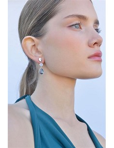 Pendientes Plata Rodio Ovalo Onda Ciruclo Cuarzo Rosa Cristal Pera Turmalina Azul Facetadas 2